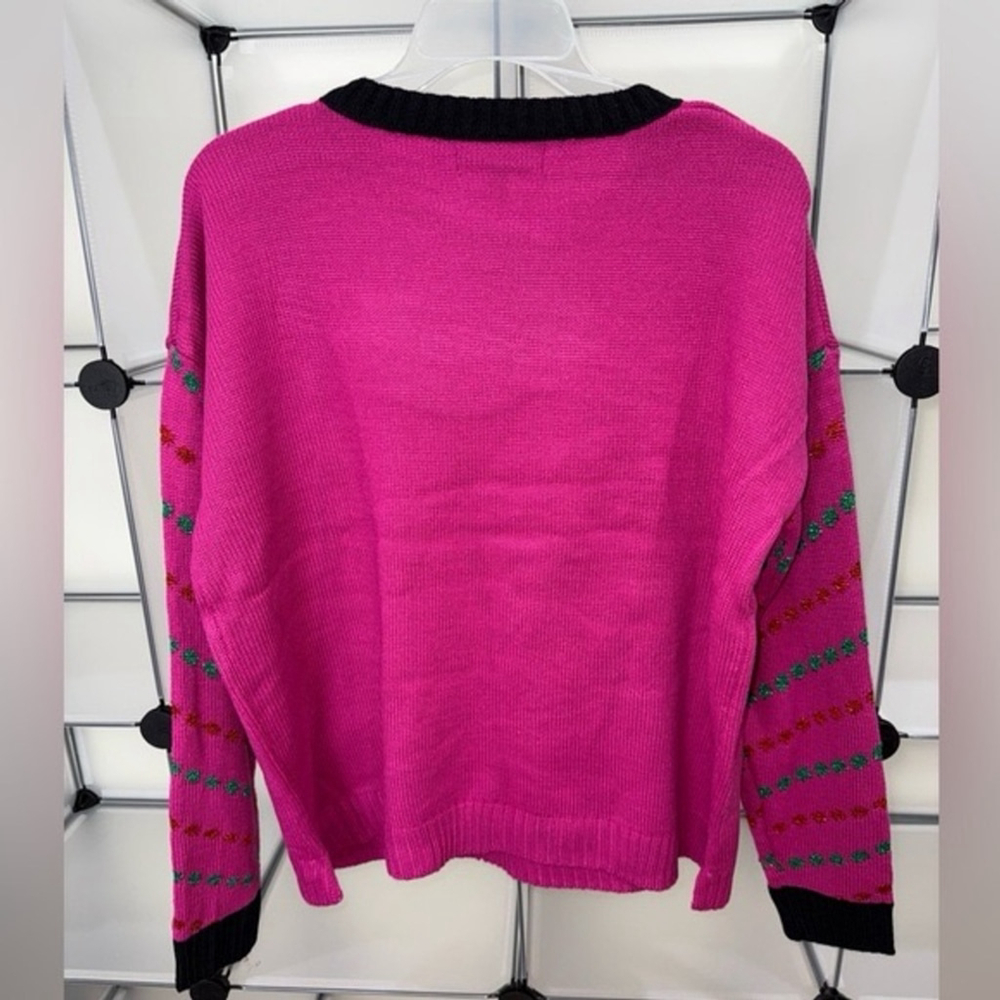 33 Degrees Women's Dancing Santa and Reindeer Ugly Christmas Sweater Pink L NWT - Picture 9 of 10